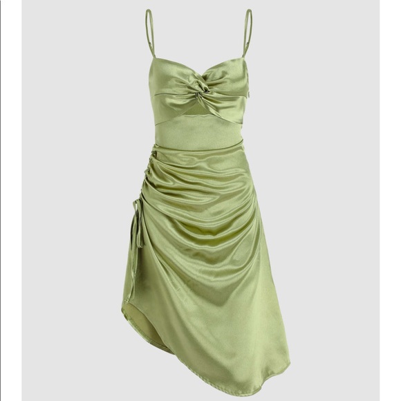 CIDER Women's Satin Cut Out Ruched Cami Sun Dress with Adjustable Straps for Summer Beach & Pool Party Outfits,XL/Green CIDER Women's Satin Cut Out Ruched Cami Sun Dress with Adjustable Straps for Summer Beach & Pool Party Outfits,XL/Green
